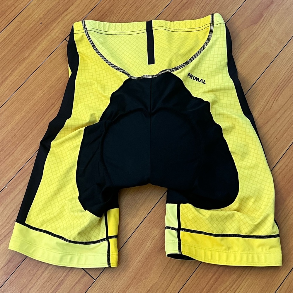 Primal Bike Shorts Mens Size XL Yellow Black Padded Cycling Stretch Extra Large